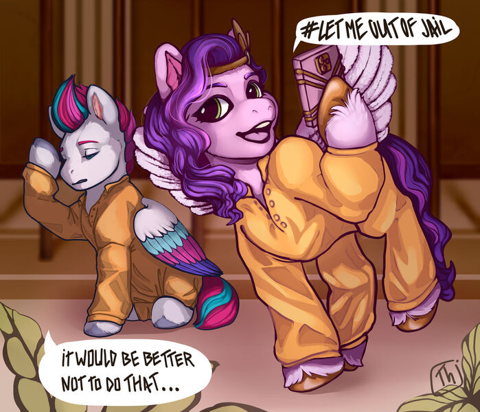 Size: 1280x1098 | Tagged: safe, artist:toha_ha, derpibooru import, clothes, commissioner:rainbowdash69, hashtag, image, jpeg, mobile phone, never doubt rainbowdash69's involvement, phone, pipp's phone, prison outfit, prisoner pipp, prisoner zipp, smartphone, text