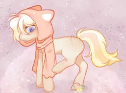 Size: 1280x952 | Tagged: safe, artist:akvamarshyprapor, derpibooru import, oc, unofficial characters only, earth pony, pony, female, image, jpeg, mare, onesie, pastel, raised hoof, smiling, solo, tan coat