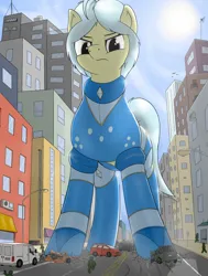 Size: 1997x2635 | Tagged: safe, artist:qkersnll, derpibooru import, oc, oc:ultramare, pony, car, city, crushing, destruction, female, giantess, image, macro, mare, png