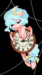 Size: 2160x3840 | Tagged: safe, alternate version, artist:明落落落落落, derpibooru import, cozy glow, pegasus, pony, abstract background, clock, eyes closed, female, filly, foal, image, png, solo