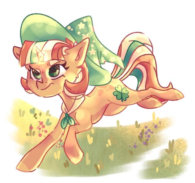 Size: 869x816 | Tagged: safe, artist:kingdom, derpibooru import, oc, unofficial characters only, pony, unicorn, female, grass, hat, horn, image, jpeg, mare, orange coat, solo, unicorn oc