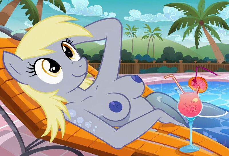 Size: 1216x832 | Tagged: questionable, ai content, machine learning generated, stable diffusion, derpy hooves, anthro, pegasus, arm behind head, busty derpy hooves, exhibitionism, flirty, hotel, inviting, jpeg, lawn chair, lying down, nudity, palm tree, poolside, seductive pose, sexy, skinny dipping, smiling, solo, sunbathing, swimming pool, tropical drink