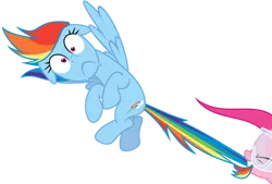 Size: 1024x692 | Tagged: safe, artist:bluethunder66, derpibooru import, pinkie pie, rainbow dash, earth pony, pegasus, pony, maud pie (episode), .svg available, biting, female, g4, goggles, image, mare, png, rainbow dash is best facemaker, simple background, tail, tail bite, transparent background, vector