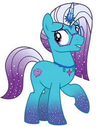 Size: 5691x7525 | Tagged: safe, artist:ejlightning007arts, derpibooru import, pony, g5, spoiler:g5, auroricorn, coat markings, comet (g5), g4, g5 to g4, generation leap, glasses, glitter, glitter mane, image, jewelry, necklace, nervous, png, raised hoof, simple background, socks (coat marking), transparent background, vector