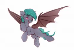 Size: 1200x811 | Tagged: safe, artist:itssim, derpibooru import, oc, oc:malachite cluster, unofficial characters only, bat pony, pony, bat pony oc, bat wings, colored sketch, flying, image, jpeg, looking at you, male, open mouth, open smile, simple background, sketch, smiling, smiling at you, solo, spread wings, stallion, white background, wings