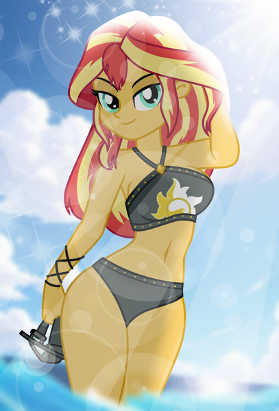 Size: 678x1000 | Tagged: suggestive, artist:emeraldblast63, derpibooru import, sunset shimmer, equestria girls, bikini, clothes, g4, image, png, swimsuit