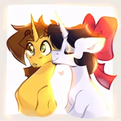 Size: 808x808 | Tagged: safe, artist:kingdom, derpibooru import, oc, unofficial characters only, pony, unicorn, duo, eyes closed, horn, image, jpeg, kissing