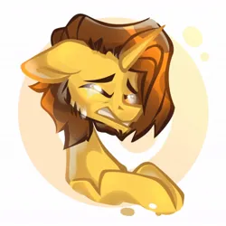 Size: 1078x1080 | Tagged: safe, artist:kingdom, derpibooru import, oc, unofficial characters only, pony, unicorn, brown mane, bust, crying, horn, image, jpeg, male, solo, stallion, unicorn oc, yellow coat