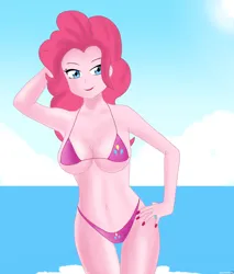 Size: 2550x3000 | Tagged: suggestive, artist:riouku, artist:sarahthefox97, derpibooru import, ponybooru import, pinkie pie, human, equestria girls, adorasexy, arm behind head, armpit odor, armpits, beach babe, beautiful, beautiful eyes, beautisexy, big breasts, bikini, bikini top, blue eyes, body odor, boobshot, breasts, busty pinkie pie, clothes, cloud, collaboration, curly hair, cute, cutie mark, cutie mark on clothes, cutie mark swimsuit, female, fingernails, g4, hand in hair, hand on hip, human coloration, humanized, image, nail polish, nails, ocean, pink bikini, pink body, pink hair, pink nail polish, pink nails, png, pose, sexy, skinny, sky, smelly armpits, solo, solo female, standing, stupid sexy pinkie, swimsuit, teenage girl, teenage pinkie pie, teenager, water, watermark, wet body, wet skin