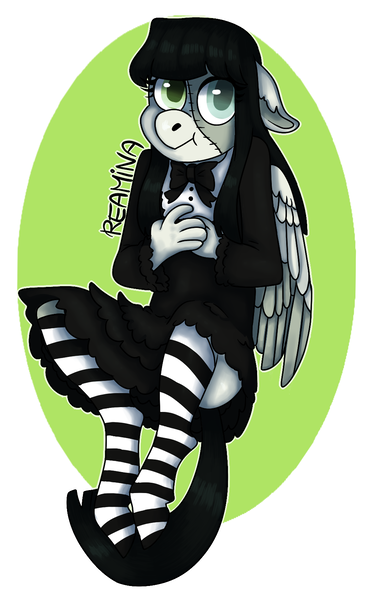 Size: 1010x1627 | Tagged: safe, artist:reamina, derpibooru import, oc, anthro, pegasus, unguligrade anthro, clothes, dress, female, frankenpony, image, png, socks, solo, striped socks