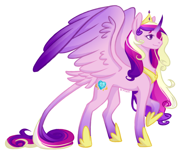 Size: 2000x1676 | Tagged: safe, artist:sychia, derpibooru import, princess cadance, alicorn, pony, concave belly, crown, curved horn, female, hoof shoes, horn, image, jewelry, leonine tail, mare, markings, older, older princess cadance, png, regalia, simple background, slender, solo, tail, tall, thin, transparent background