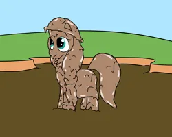 Size: 2000x1600 | Tagged: safe, artist:amateur-draw, derpibooru import, sunny starscout, earth pony, pony, g5, covered in mud, female, hat, image, mare, mud, mud bath, muddy, png, pvc, raincoat, solo, solo female, standing, wet and messy