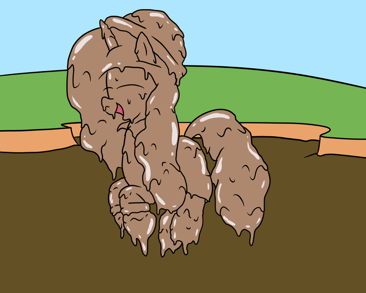 Size: 2000x1600 | Tagged: safe, artist:amateur-draw, derpibooru import, izzy moonbow, pony, unicorn, g5, covered in mud, female, hat, horn, image, jumping, mare, mud, mud bath, muddy, playful, playing, png, pvc, raincoat, solo, solo female, wet and messy