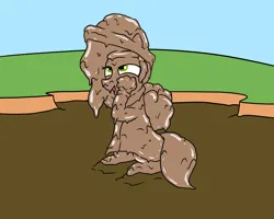 Size: 2000x1600 | Tagged: safe, artist:amateur-draw, derpibooru import, pipp petals, pegasus, pony, g5, covered in mud, female, hat, image, mare, mud, mud bath, muddy, muddy pipp, png, pvc, raincoat, simple background, solo, solo female, wet and messy, wings