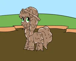 Size: 2000x1600 | Tagged: safe, artist:amateur-draw, derpibooru import, pony, unicorn, g5, covered in mud, female, hat, horn, image, mare, misty brightdawn, mud, mud bath, muddy, png, pvc, raincoat, solo, solo female, wet and messy