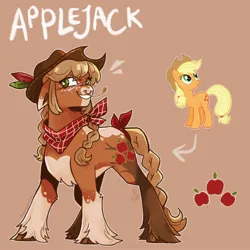 Size: 2048x2048 | Tagged: safe, artist:spoopdeedoop, derpibooru import, part of a set, applejack, earth pony, pony, alternate accessories, alternate color palette, alternate design, alternate hair color, alternate hairstyle, alternate tail color, alternate tailstyle, applejack's hat, applejacked, bandana, blushing, bow, braid, braided pigtails, braided tail, brown mane, brown tail, chest fluff, coat markings, colored belly, colored eartips, colored hooves, colored muzzle, colored pinnae, concave belly, cowboy hat, cutie mark eyes, ear freckles, emanata, eyebrows, eyebrows visible through hair, eyelashes, facial scar, feather, female, floppy ears, freckles, g4, green eyes, hat, high res, image, jpeg, mare, muscles, narrowed eyes, neckerchief, nose piercing, orange coat, outline, pale belly, piercing, pigtails, red background, redesign, scar, septum piercing, shiny hooves, shiny mane, shiny tail, signature, simple background, smiling, socks (coat marking), solo, standing, straw in mouth, tail, tail bow, text, tied mane, tied tail, unshorn fetlocks, wall of tags, wingding eyes