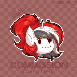 Size: 433x433 | Tagged: safe, artist:sparkie45, derpibooru import, oc, oc:red rocket, pony, unicorn, chibi, commission, headshot commission, horn, image, png, solo, ych example, ych result, your character here