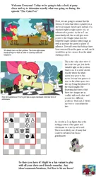 Size: 651x1201 | Tagged: artist needed, safe, derpibooru import, apple bloom, octavia melody, the cutie pox, bow, chess, chess piece, chessboard, futurama, g4, hair bow, image, it's just a show i should really just relax, png, text, wall of text