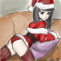 Size: 1280x1280 | Tagged: suggestive, artist:johnjoseco, artist:michos, color edit, derpibooru import, edit, marble pie, human, ass, butt, christmas, clothes, colored, costume, female, g4, hat, holiday, humanized, image, panties, png, santa claus, santa hat, solo, solo female, underwear