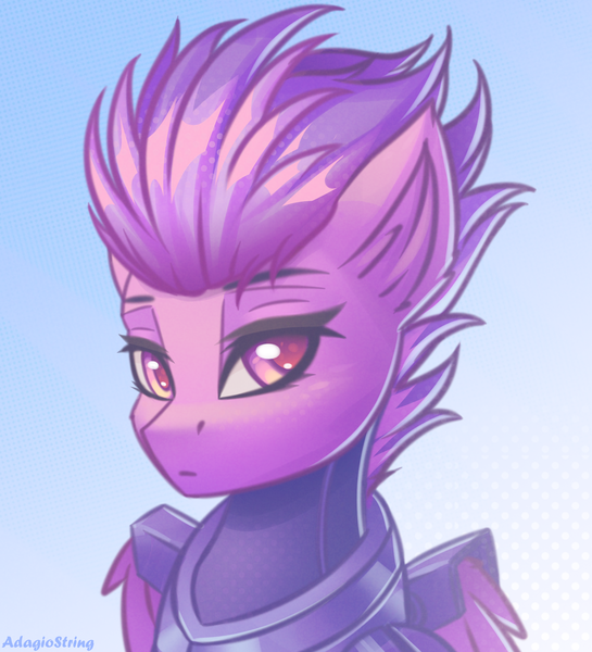 Size: 2000x2200 | Tagged: safe, artist:adagiostring, derpibooru import, oc, oc:ambrosia flitfeather, unofficial characters only, pegasus, pony, fallout equestria, abstract background, armor, bust, commission, enclave, enclave armor, fanfic art, female, female oc, gradient background, headshot commission, image, looking at you, pegasus oc, png, portrait, solo, wings