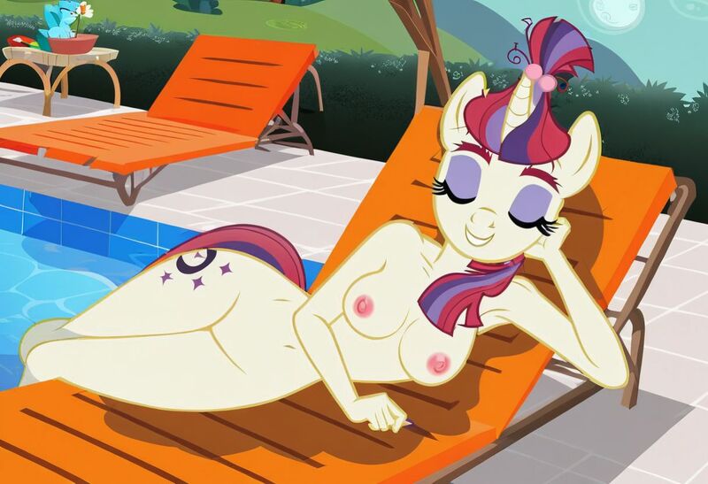 Size: 1216x832 | Tagged: questionable, ai content, machine learning generated, stable diffusion, moondancer, anthro, unicorn, backyard, busty moondancer, exhibitionism, eyes closed, flirty, glasses off, hand on cheek, horny, inviting, jpeg, lawn chair, lying down, nudity, poolside, seductive pose, sexy, smiling, solo, sunbathing, swimming pool, table
