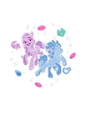 Size: 800x1200 | Tagged: safe, derpibooru import, official, izzy moonbow, sunny starscout, earth pony, pony, unicorn, g5, crystal, cutie mark, design, duo, earth pony crystal, female, horn, image, mare, merchandise, pegasus crystal, png, unicorn crystal