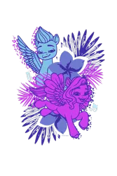 Size: 800x1200 | Tagged: safe, derpibooru import, official, pipp petals, zipp storm, pegasus, pony, g5, my little pony: a new generation, my little pony: make your mark, design, duo, female, flower, image, leaf, mare, merchandise, png, simple background, transparent background, tropical