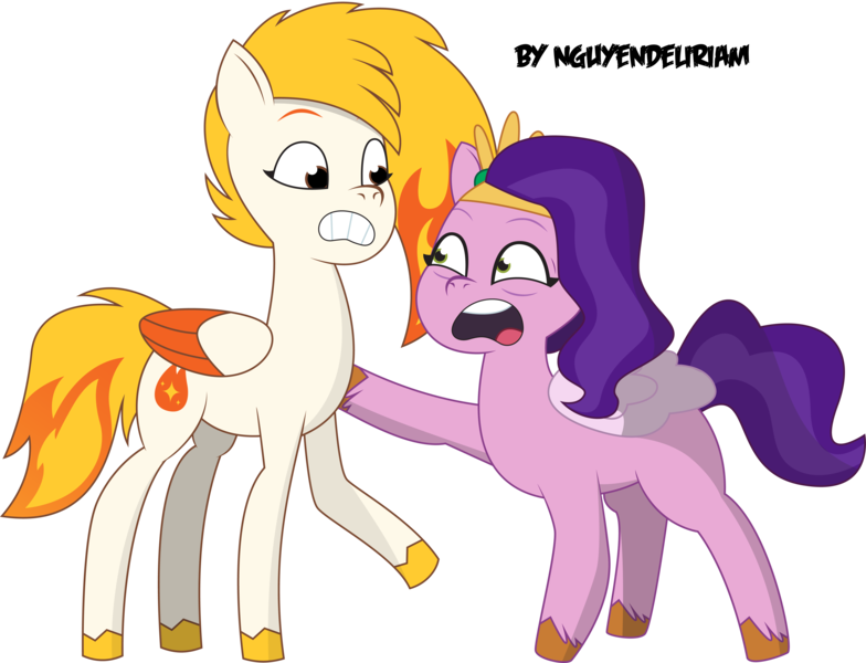 Size: 9599x7350 | Tagged: safe, artist:nguyendeliriam, derpibooru import, pipp petals, pegasus, pony, g5, my little pony: tell your tale, duo, duo female, female, flare (g5), image, mare, png, shaking, simple background, transparent background