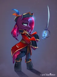 Size: 2229x3000 | Tagged: safe, artist:opal_radiance, derpibooru import, tempest shadow, pony, unicorn, cutlass, horn, image, pirate, png, solo, sword, weapon