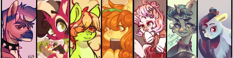 Size: 1600x400 | Tagged: safe, artist:gde_ryusya, artist:imkowalskiy, artist:ketammine, artist:kingdom, artist:kowanowa, artist:mamin_bradaga, artist:sasanya_bulka, artist:tolymkhanova, derpibooru import, oc, unofficial characters only, pony, collaboration, group, image, jpeg