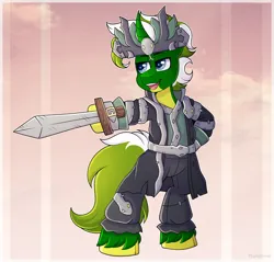 Size: 4190x4007 | Tagged: safe, artist:madelinne, derpibooru import, pony, bipedal, clothes, hat, image, male, pirate, pirate hat, png, solo, stallion, sword, weapon