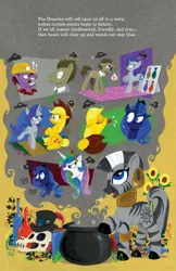 Size: 1331x2048 | Tagged: safe, artist:andypriceart, derpibooru import, idw, applejack, doctor whooves, plumb bob, princess celestia, princess luna, rarity, time turner, zecora, alicorn, earth pony, pony, unicorn, zebra, spoiler:comic, spoiler:comic41, angry, dreary, female, g4, grumpy, horn, image, jpeg, male, mare, necktie, official comic, rage, tongue out, yelling