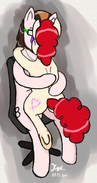Size: 424x799 | Tagged: questionable, artist:xyu, twist, oc, earth pony, pony, ambiguous gender, beard, chart, facial hair, female, filly, foal, foalcon, glasses, image, jewelry, jpeg, kissing, necklace, office chair, pearl necklace, shipping, sitting in chair, underage, unknown pony