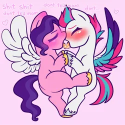 Size: 1200x1200 | Tagged: suggestive, artist:feralkittyclawz, derpibooru import, pipp petals, zipp storm, pegasus, g5, blushing, eyes closed, female, french kiss, heart, holding hooves, image, incest, jpeg, kissing, lesbian, royal sisters (g5), ship:petalstorm, shipping, siblings, simple background, sisters, speech, talking, text