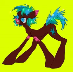Size: 1633x1591 | Tagged: safe, artist:eyerealm, derpibooru import, oc, unofficial characters only, earth pony, pony, context in description, facial markings, female, image, jpeg, mare, mealy mouth (coat marking), messy mane, simple background, solo, tongue out, yellow background