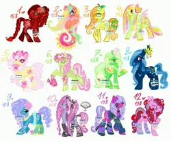 Size: 4096x3396 | Tagged: safe, artist:eyerealm, artist:junglicious64, derpibooru import, oc, oc:gummies, oc:rose, oc:spring, unofficial characters only, earth pony, pegasus, pony, sea pony, adoptable, belt, bonnet, boots, bow, bracelet, braces, braid, bridle, choker, clothes, coat markings, ethereal mane, fan, female, floral head wreath, flower, flower in hair, garter straps, garters, hair accessory, hair bow, hair over one eye, hairclip, hand fan, headpiece, hoof shoes, image, jacket, jewelry, jpeg, leg warmers, long eyelashes, mare, neckerchief, necklace, reins, ringlets, saddle, shoes, simple background, skirt, sparkly eyes, sparkly mane, starry mane, tack, tail tie, unshorn fetlocks, vine, wall of tags, watering can, white background, wingding eyes