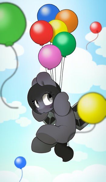 Size: 2480x4246 | Tagged: safe, artist:mochi_nation, derpibooru import, oc, oc:tie pony, ponified, unofficial characters only, original species, pony, balloon, commission, cute, female, floating, image, mare, ocbetes, png, star wars, starfighter, tie fighter, ych result