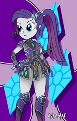 Size: 1500x2373 | Tagged: safe, artist:aorabeat, derpibooru import, rarity, equestria girls, armor, cutie mark, g4, image, png, shadow fight 3, shadow fight arena, solo, sword, weapon