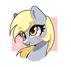 Size: 2037x1918 | Tagged: safe, artist:bizarre_pony, derpibooru import, derpy hooves, pegasus, pony, :p, abstract background, blushing, bust, cute, derpabetes, female, heart, image, mare, png, portrait, solo, tongue out