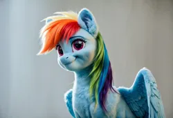 Size: 2432x1664 | Tagged: safe, ai content, derpibooru import, machine learning generated, prompter:greenvoid, stable diffusion, rainbow dash, pegasus, pony, bust, derpibooru exclusive, g4, generator:pony diffusion v6 xl, image, photorealistic, png, portrait