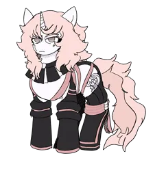 Size: 1820x1879 | Tagged: safe, derpibooru import, oc, oc:white night (feenadot), pony, unicorn, clothes, digital art, female, fluffy mane, half-closed eyes, horn, image, looking at something, no more heroes, png, simple background, solo, solo female, thousand yard stare, transparent background