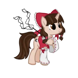Size: 2067x2067 | Tagged: safe, artist:fish_meow, derpibooru import, ponified, pony, unicorn, bow, female, hakurei reimu, horn, image, mare, miko, png, simple background, solo, touhou, transparent background