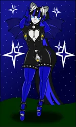 Size: 633x1064 | Tagged: suggestive, artist:thunderboltx33, ponerpics import, oc, oc:coldlight bluestar, unofficial characters only, anthro, bat pony, breasts, choker, clothes, feet, gloves, high heels, image, latex, latex suit, png, shoes