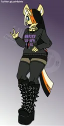 Size: 2103x4096 | Tagged: safe, artist:thunderboltx33, ponerpics import, oc, oc:golden age, unofficial characters only, anthro, boots, breasts, butt, clothes, high heel boots, hoodie, image, jpeg, looking at you, shoes
