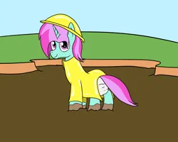 Size: 2000x1600 | Tagged: safe, artist:amateur-draw, derpibooru import, oc, oc:belle boue, unofficial characters only, pony, unicorn, clothes, diaper, diaper fetish, fetish, hat, horn, image, looking back, male, mud, png, pvc, raincoat, solo, stallion, wet and messy