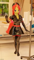 Size: 2160x3840 | Tagged: suggestive, artist:kurotheneko, ponerpics import, oc, unofficial characters only, anthro, 3d, breasts, clipboard, clothes, feet, gloves, image, jpeg, latex, latex gloves, latex socks, latex suit, nurse outfit, socks