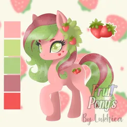 Size: 3543x3543 | Tagged: safe, artist:lukhica, derpibooru import, oc, earth pony, pony, adoptable, adoption, auction, auction open, food, image, png, solo, strawberry