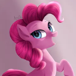 Size: 1600x1600 | Tagged: safe, artist:jxxnxmlp, derpibooru import, pinkie pie, earth pony, pony, female, image, jpeg, mare, open mouth, open smile, pink background, signature, simple background, smiling, solo