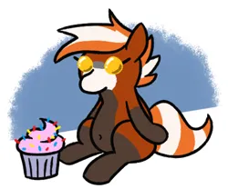 Size: 426x354 | Tagged: safe, artist:jargon scott, derpibooru import, oc, oc:pandy cyoot, unofficial characters only, pony, red panda, red panda pony, belly button, cupcake, female, food, image, mare, plushie, png, simple background, solo, white background