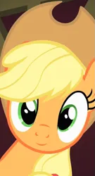 Size: 379x701 | Tagged: safe, derpibooru import, edit, edited screencap, editor:twilyisbestpone, screencap, applejack, earth pony, pony, party of one, season 1, cropped, cute, female, g4, image, inverted mouth, jackabetes, looking at you, mare, png, smiling, smiling at you, solo